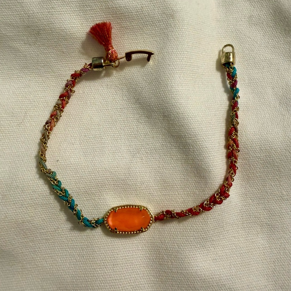 Kendra Scott Elisa Orange Mix Stone with Braided Chain Bracelet